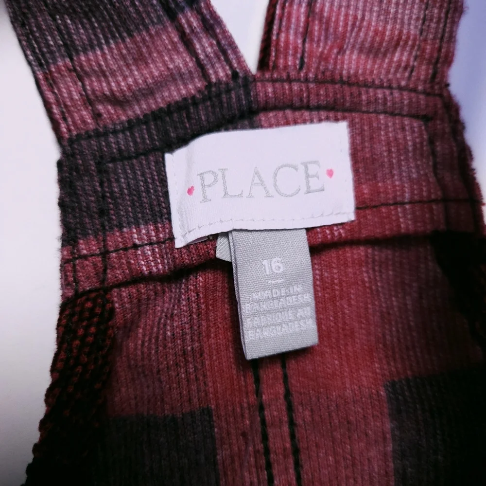 The Children's Place NWT Buffalo Plaid Red Black Corduroy Skirtall Jumper 16